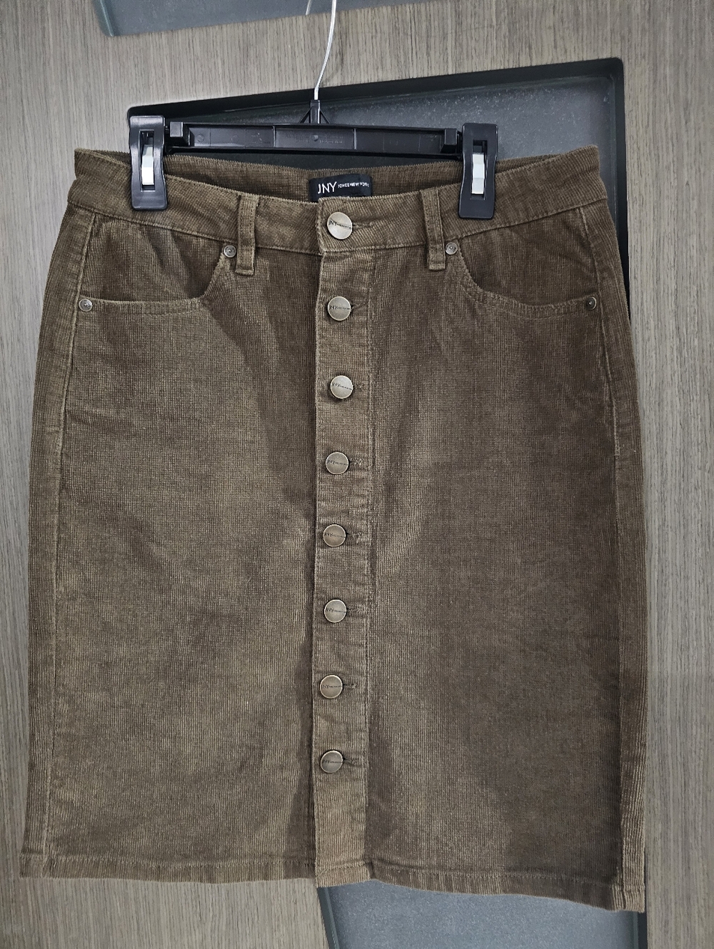 Jones New York Olive Green Corduroy Button-Front Midi Skirt Size 4